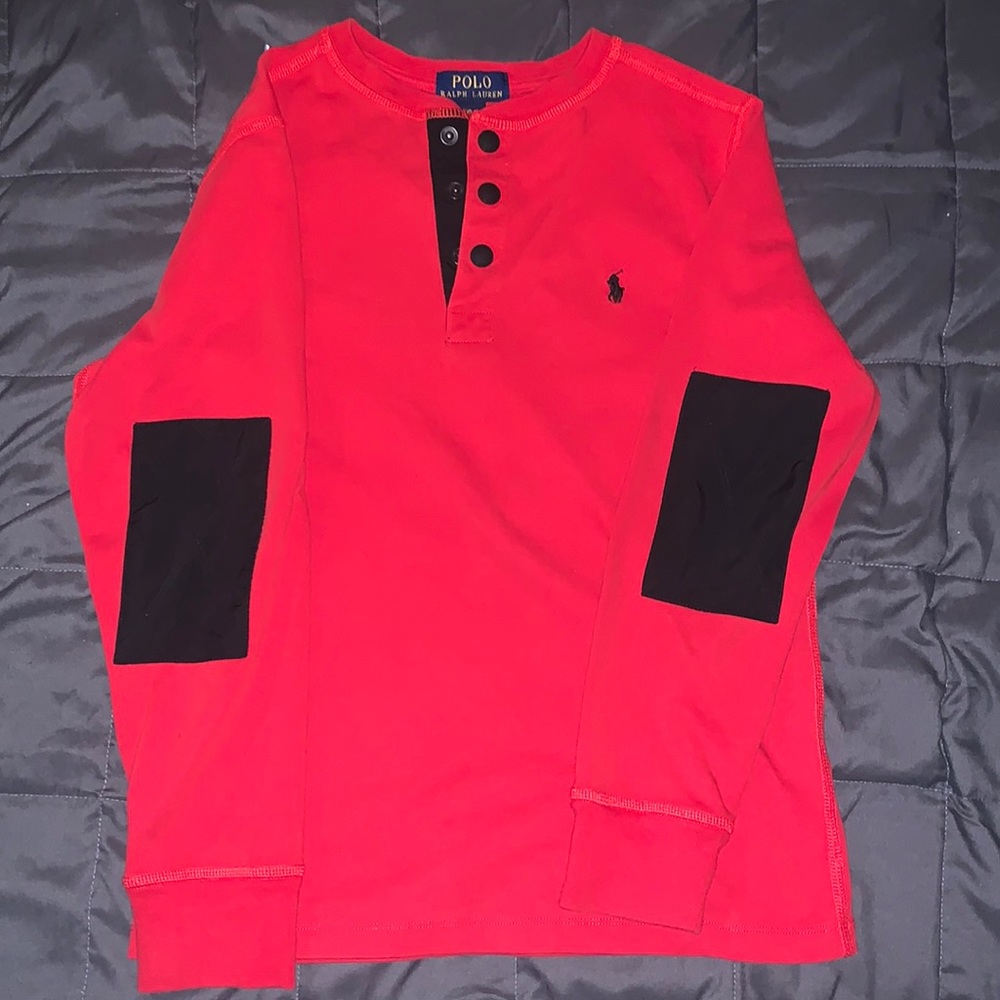 Long sleeve polo/ grandpa patch